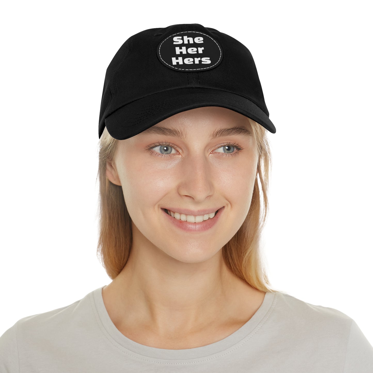 She/Her/Hers She Her Hers Pronouns Dad Hat with Round Leather Patch