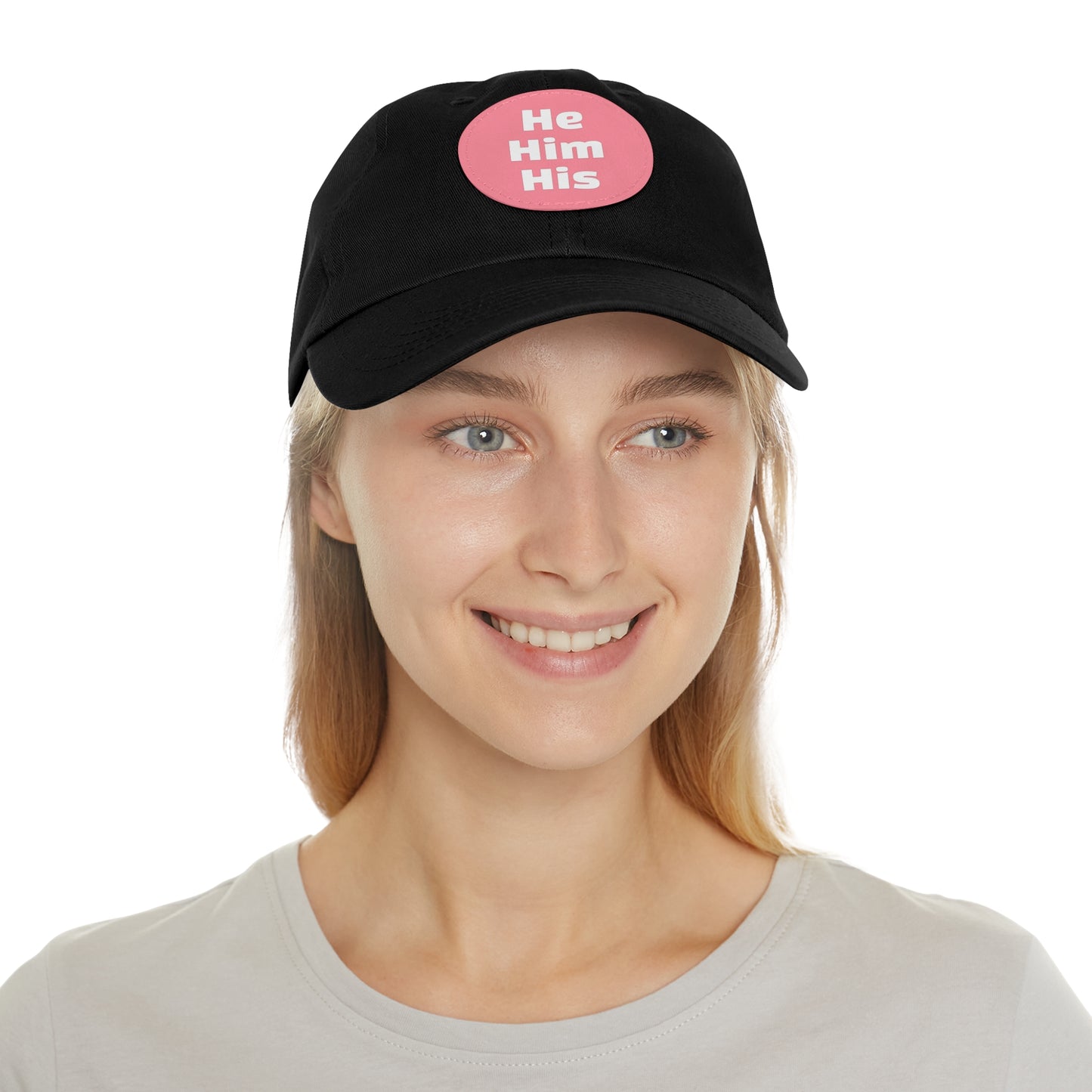 He/Him/His He Him His Pronouns Dad Hat with Round Leather Patch