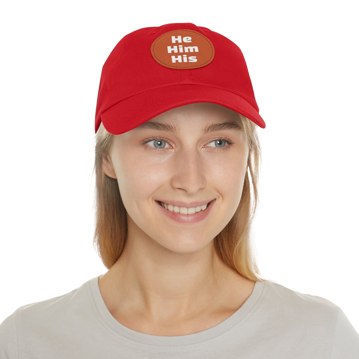 He/Him/His He Him His Pronouns Dad Hat with Round Leather Patch