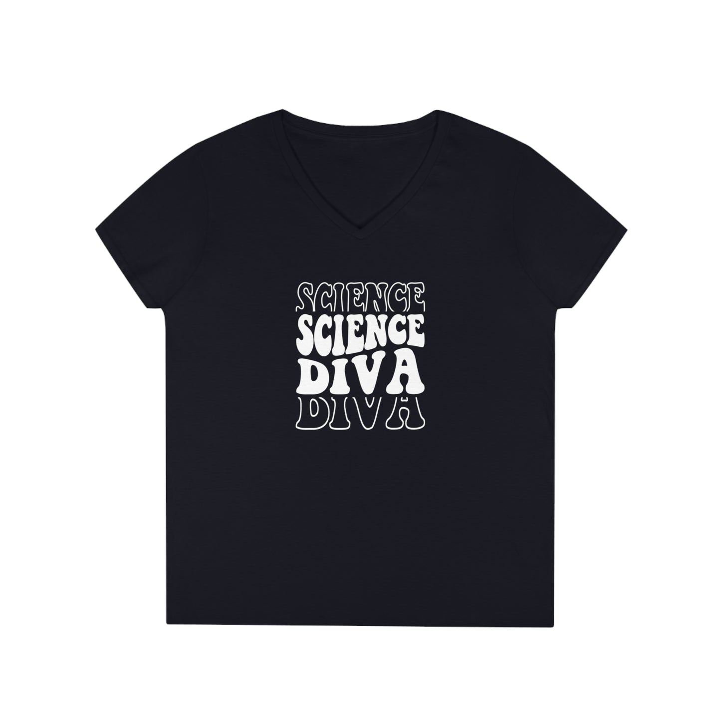 Science Diva Ladies' V-Neck T-Shirt - Science Enthusiast Tee - Girl Woman Female Scientist or Science Lover Shirt - Science Teacher Appreciation