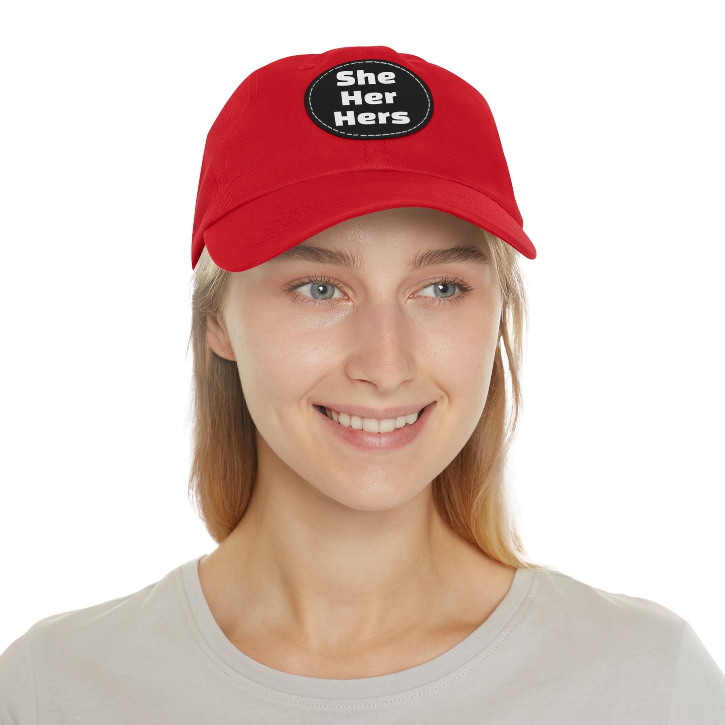 She/Her/Hers She Her Hers Pronouns Dad Hat with Round Leather Patch