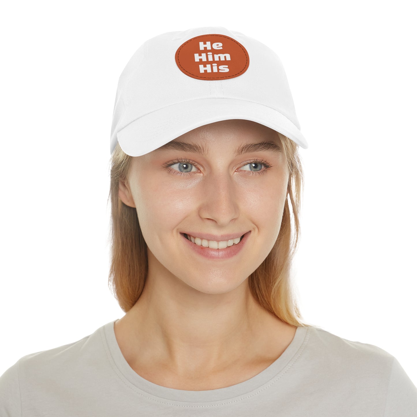 He/Him/His He Him His Pronouns Dad Hat with Round Leather Patch