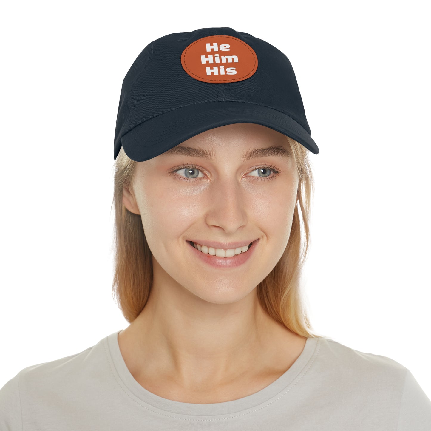 He/Him/His He Him His Pronouns Dad Hat with Round Leather Patch