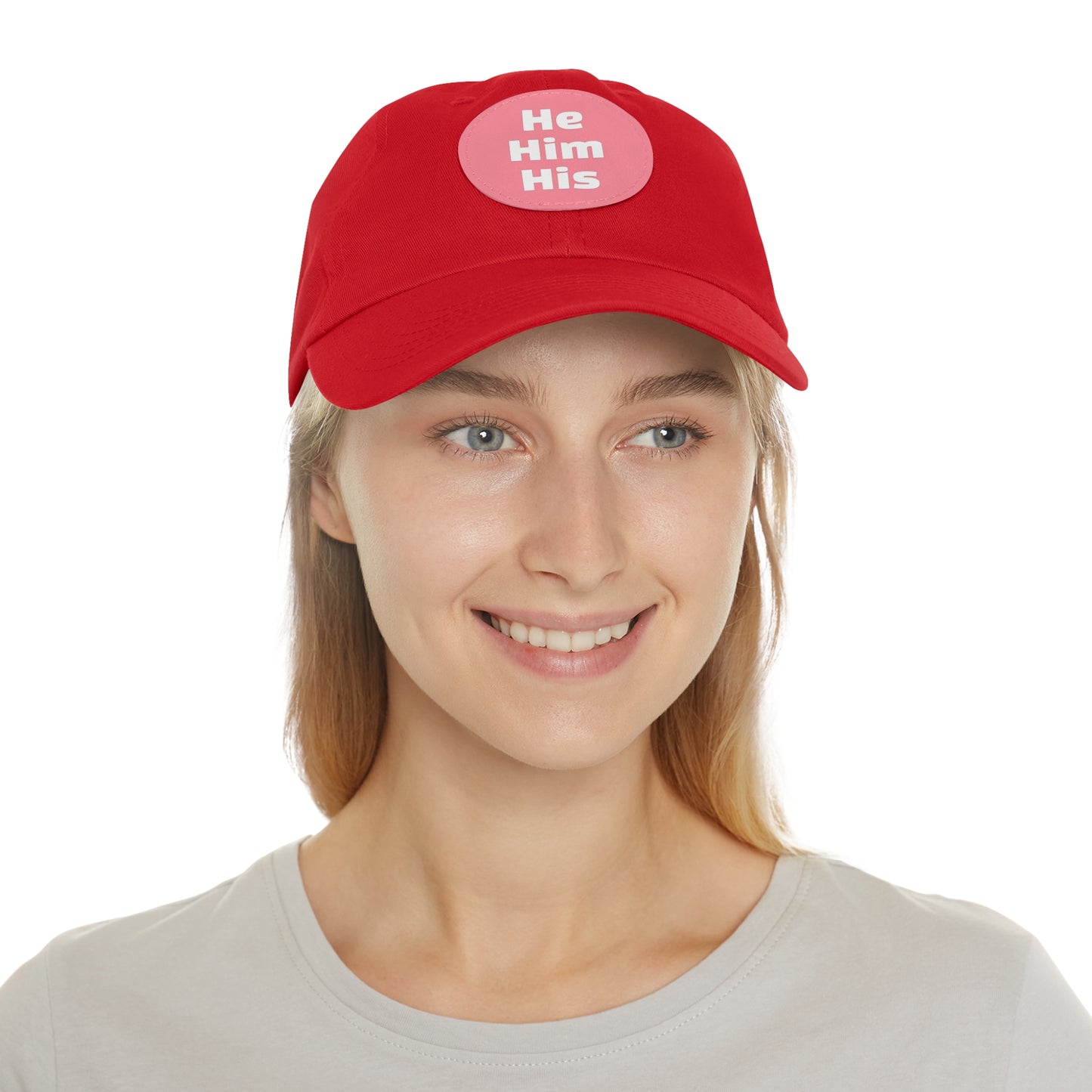 He/Him/His He Him His Pronouns Dad Hat with Round Leather Patch