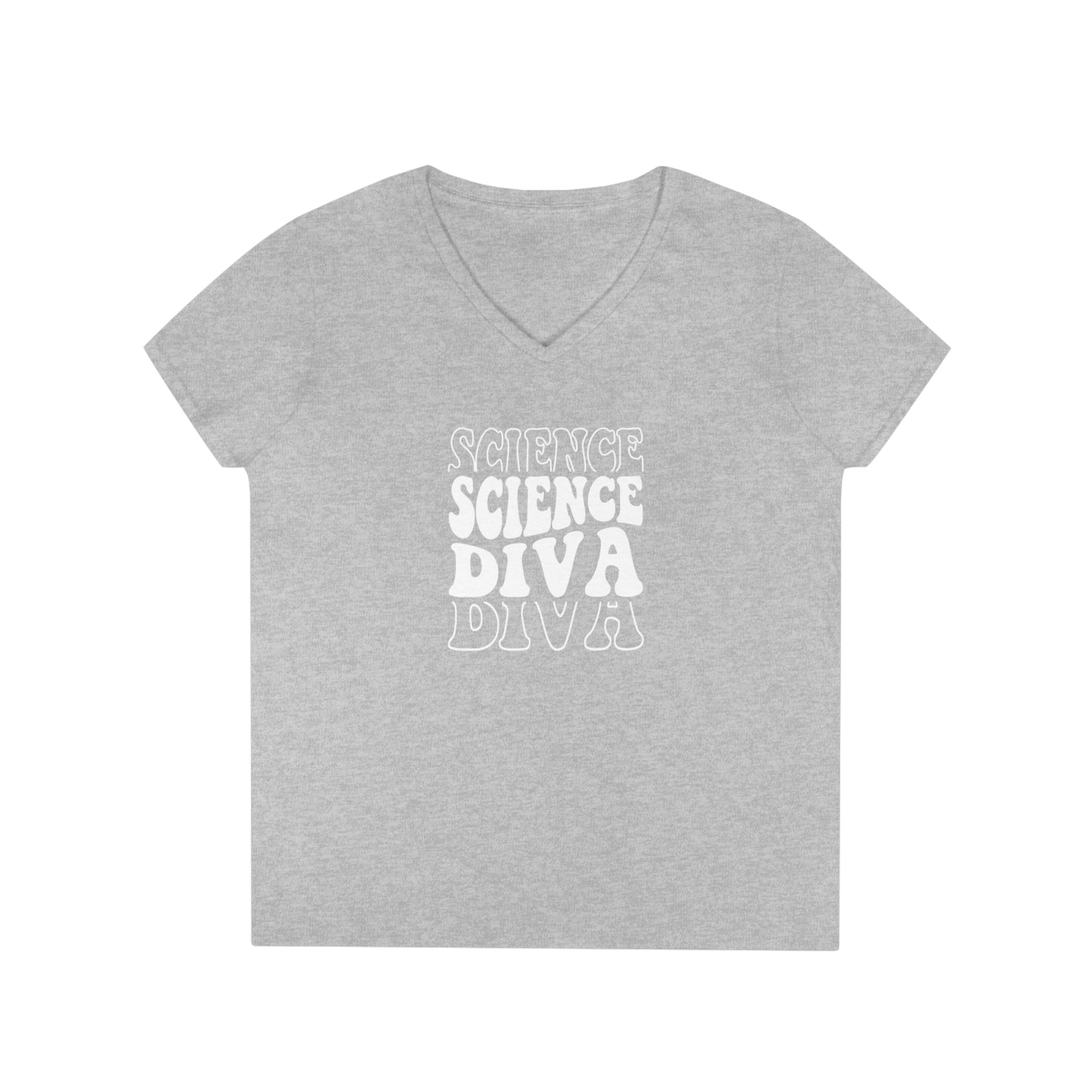 Science Diva Ladies' V-Neck T-Shirt - Science Enthusiast Tee - Girl Woman Female Scientist or Science Lover Shirt - Science Teacher Appreciation