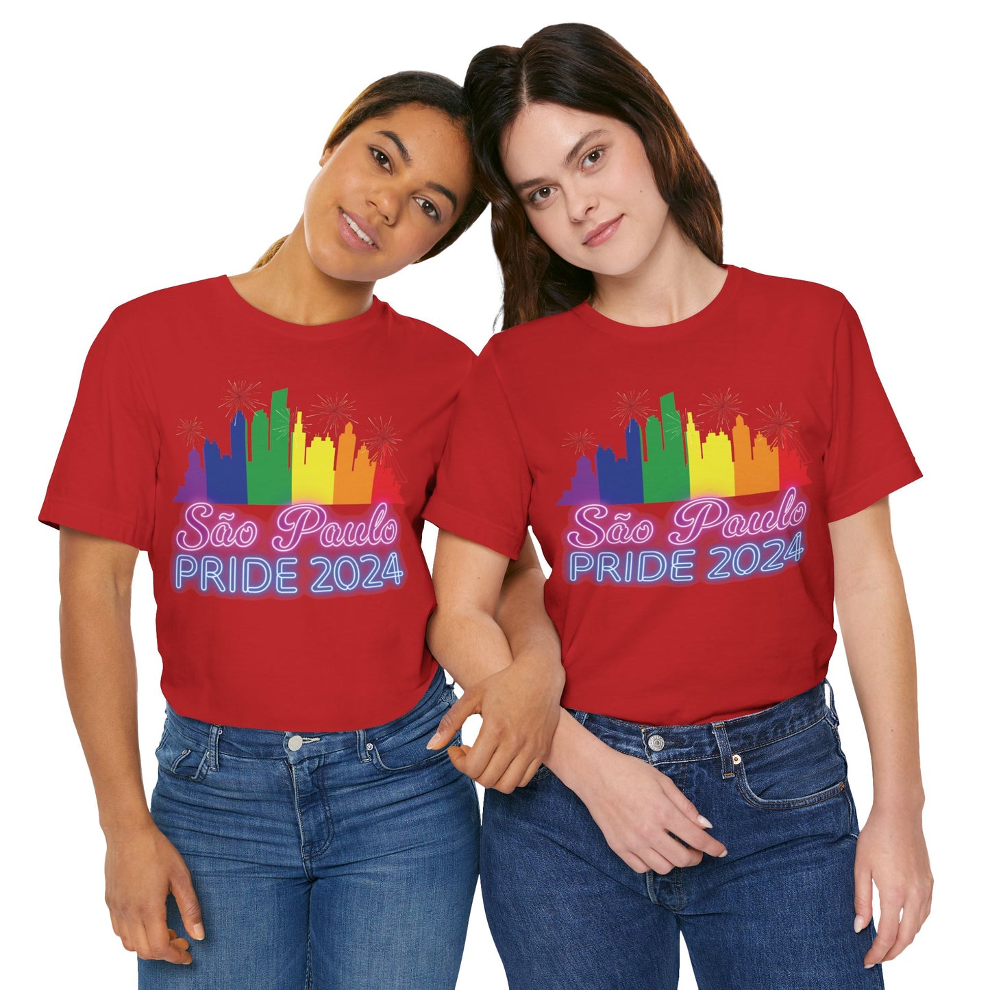 São Paulo Pride 2024 Unisex T-Shirt - Brazil Gay Pride Parade - Rainbow Flag City Skyline - Neon Print