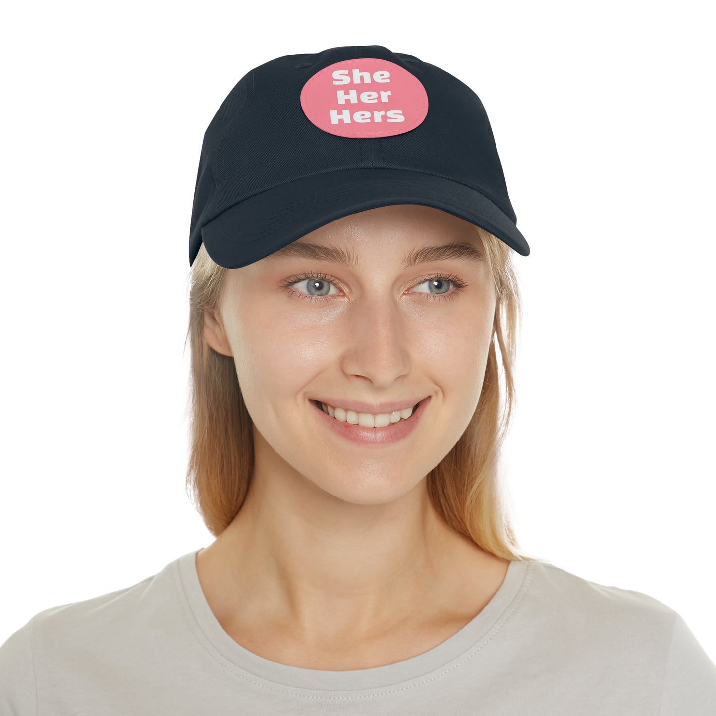 She/Her/Hers She Her Hers Pronouns Dad Hat with Round Leather Patch