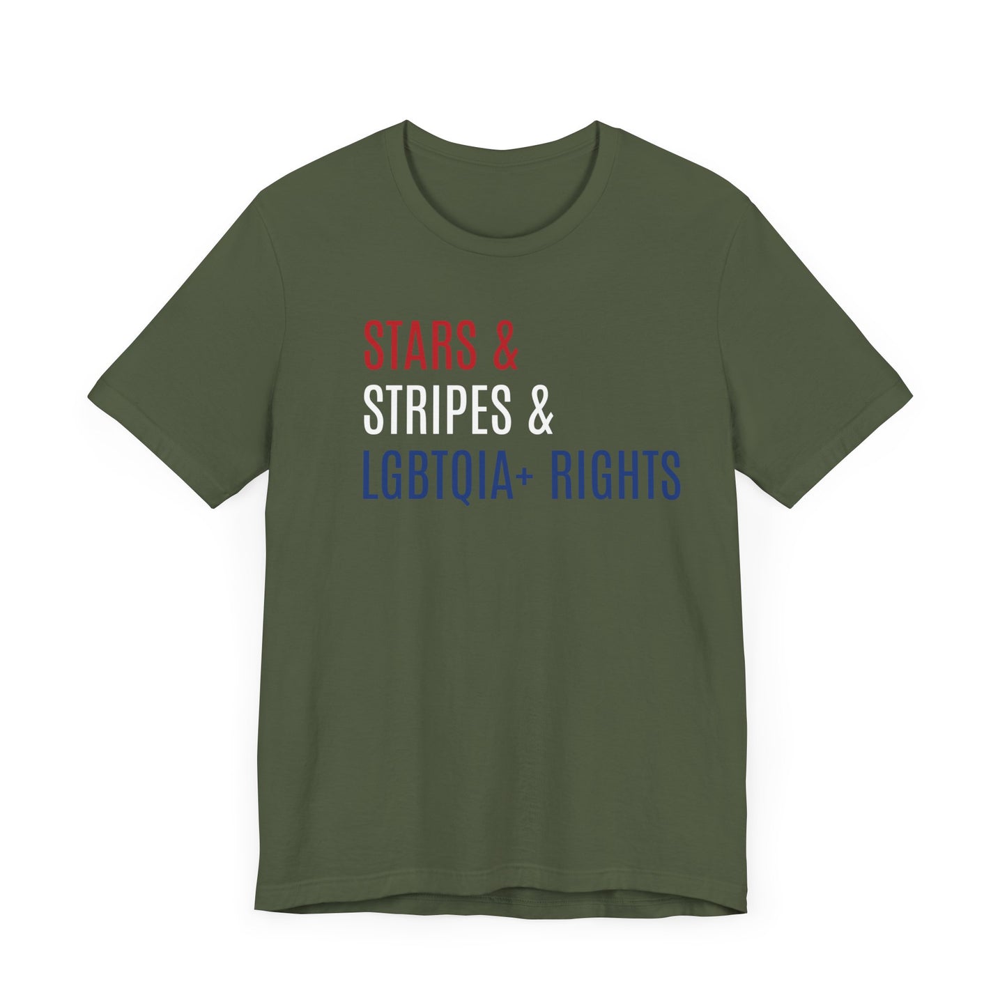 Stars, Stripes, LGBTQIA+ Rights Unisex T-Shirt - Red White Blue Patriotic Shirt - Gay Trans Non-Binary Progressive Shirt