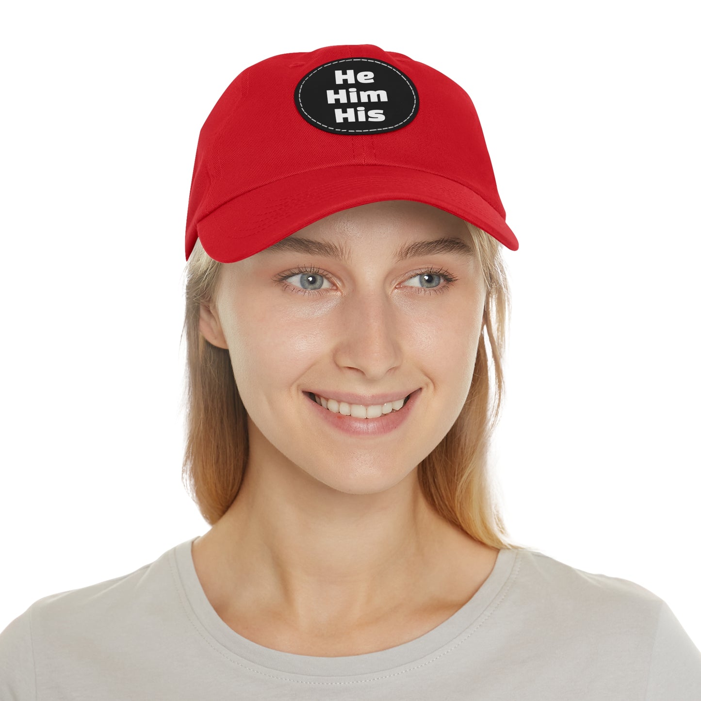 He/Him/His He Him His Pronouns Dad Hat with Round Leather Patch