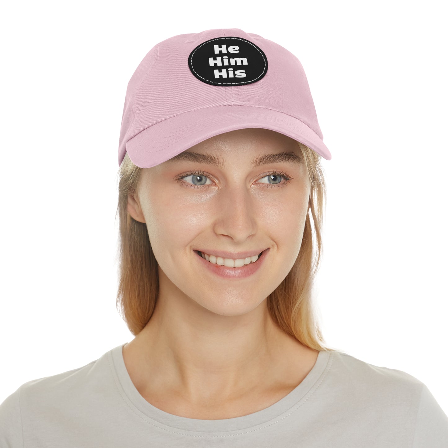 He/Him/His He Him His Pronouns Dad Hat with Round Leather Patch