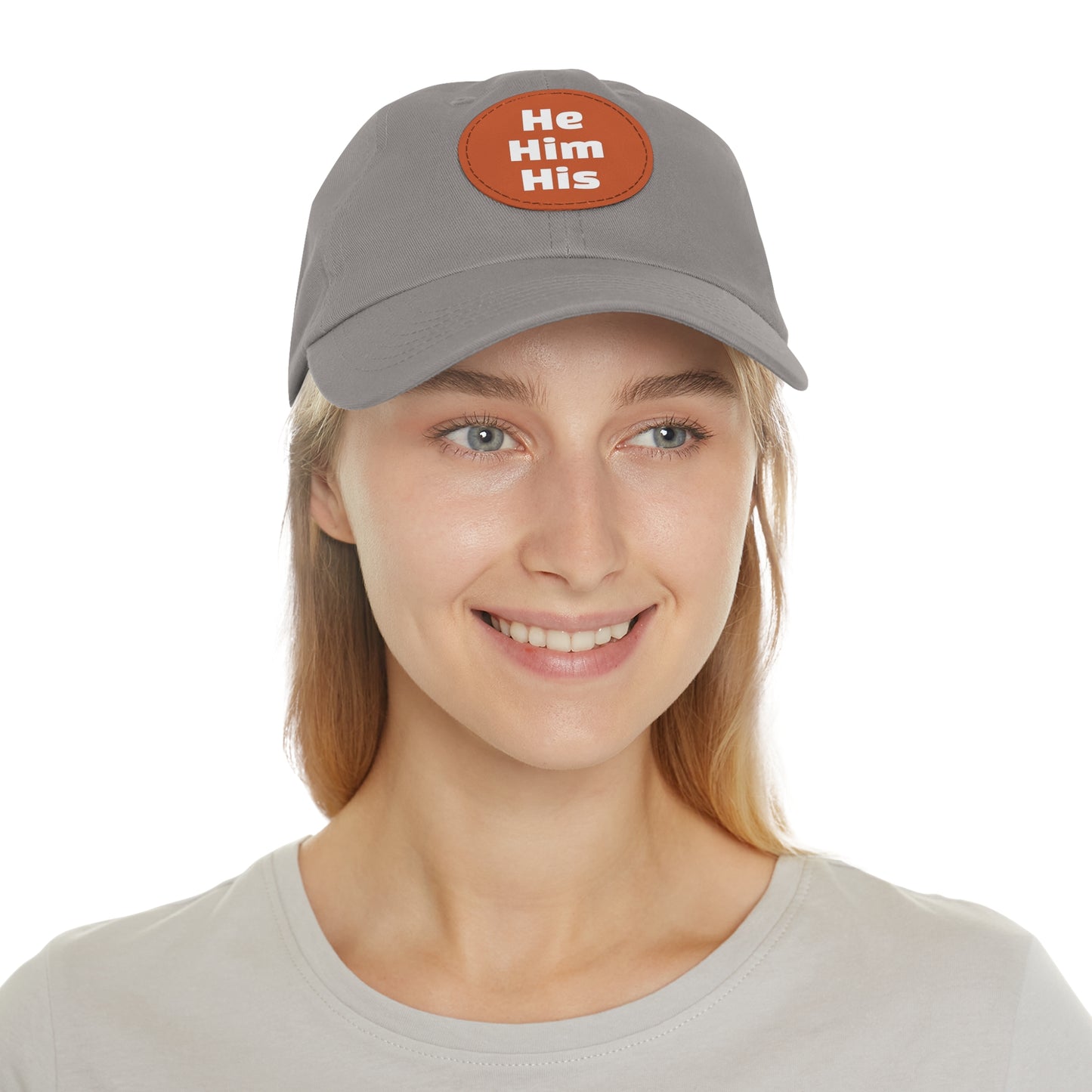 He/Him/His He Him His Pronouns Dad Hat with Round Leather Patch