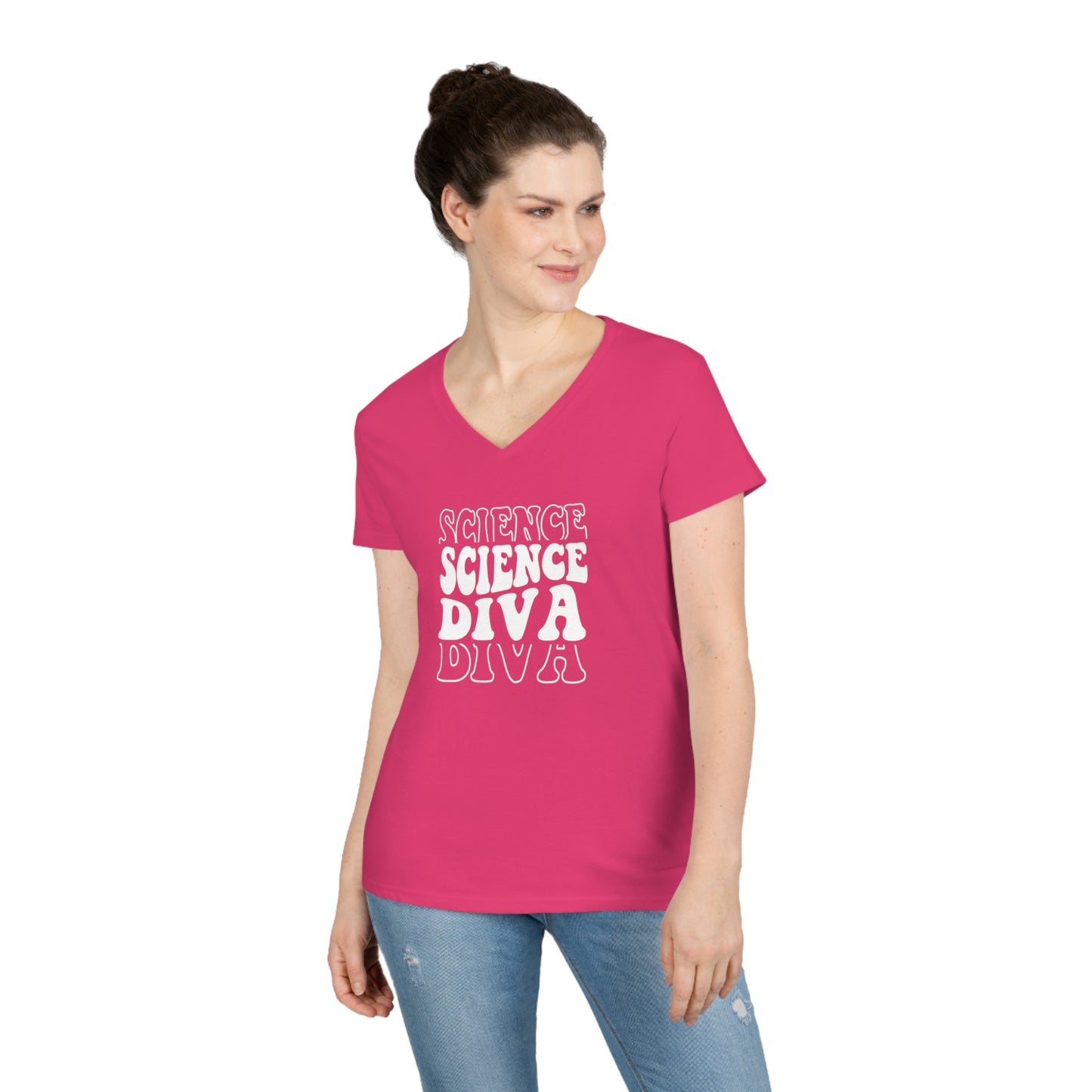 Science Diva Ladies' V-Neck T-Shirt - Science Enthusiast Tee - Girl Woman Female Scientist or Science Lover Shirt - Science Teacher Appreciation