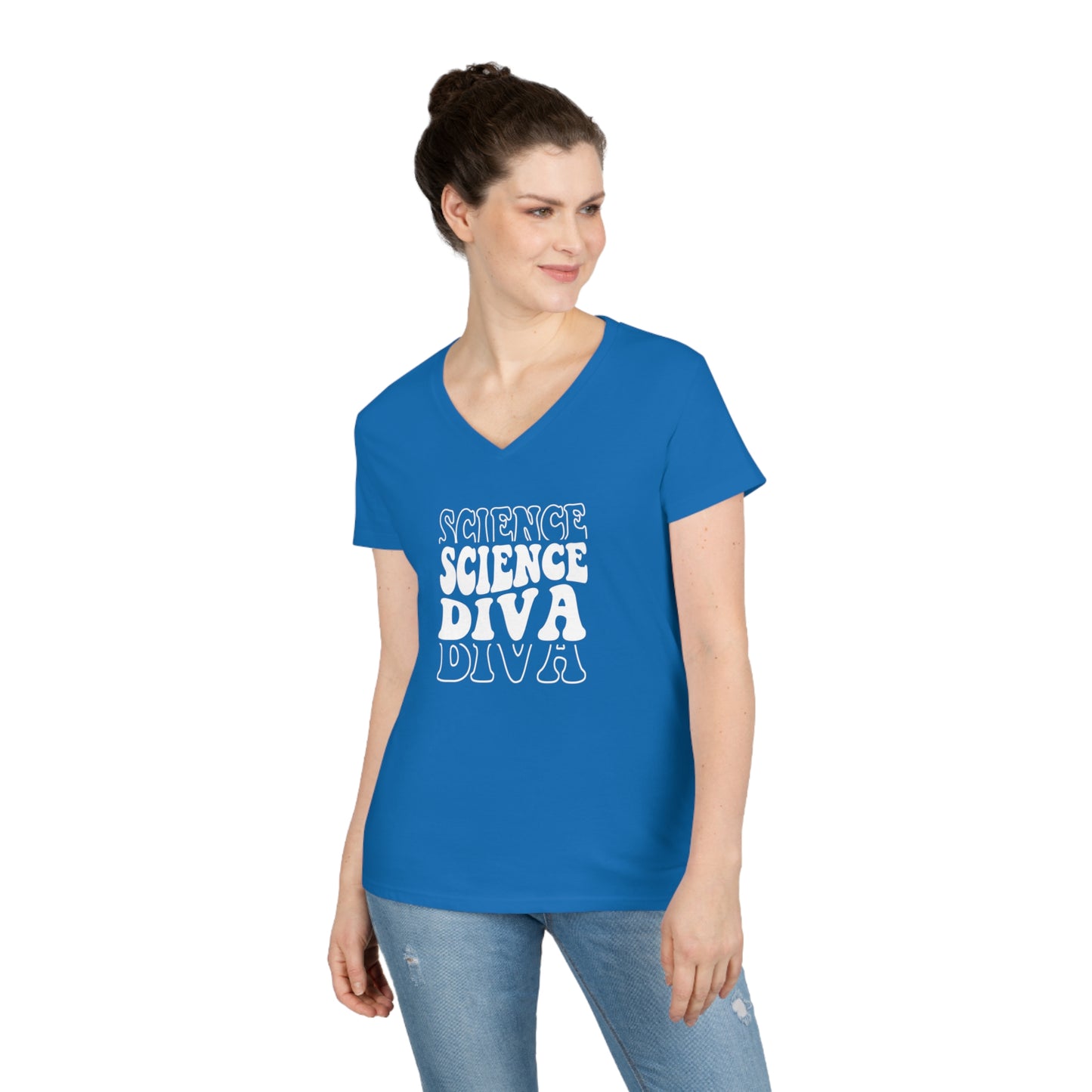 Science Diva Ladies' V-Neck T-Shirt - Science Enthusiast Tee - Girl Woman Female Scientist or Science Lover Shirt - Science Teacher Appreciation