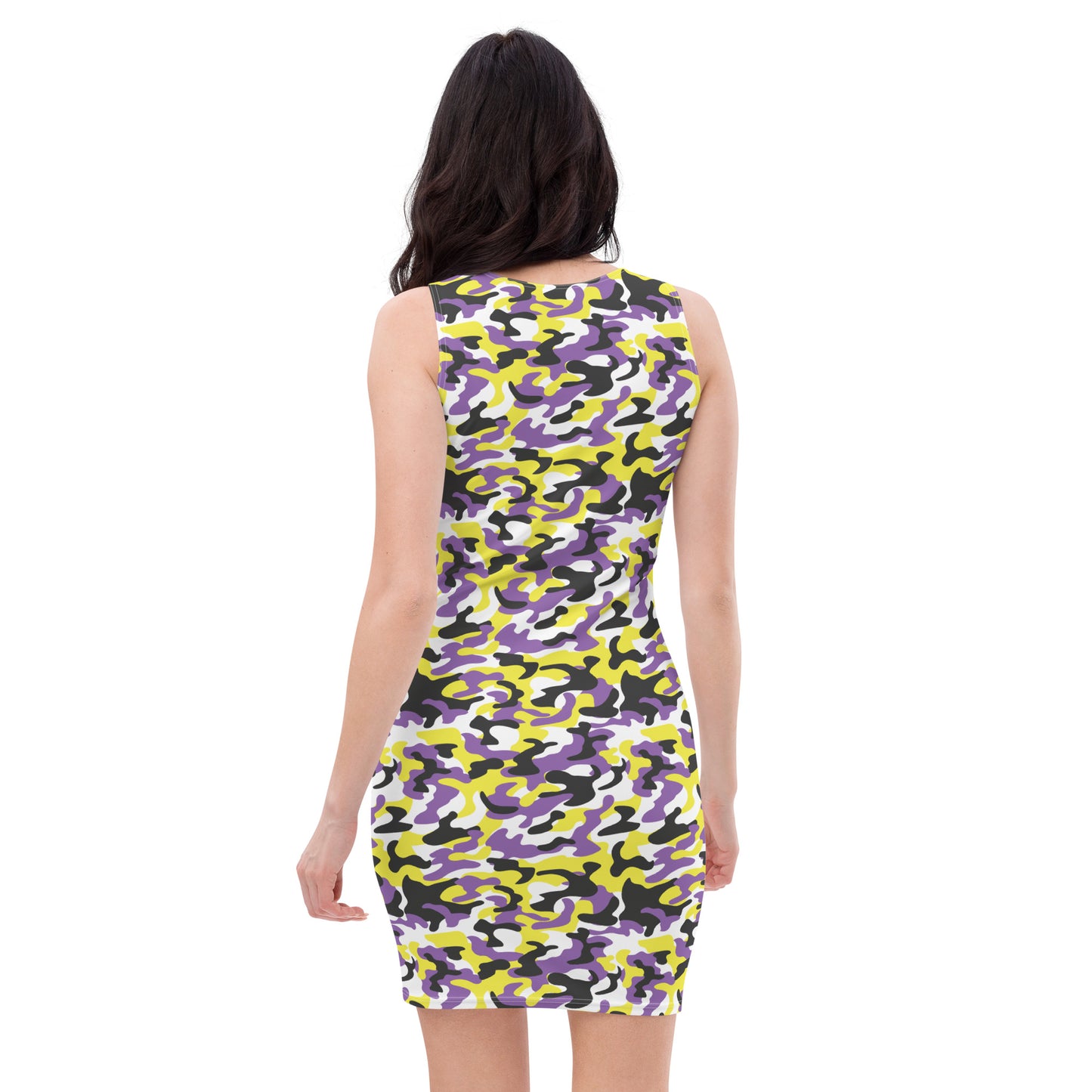 Non Binary Pride Bodycon Dress - LGBTQIA Yellow, Purple, White, Black Flag Sexy Fitted Dress - Parade Club Vacation