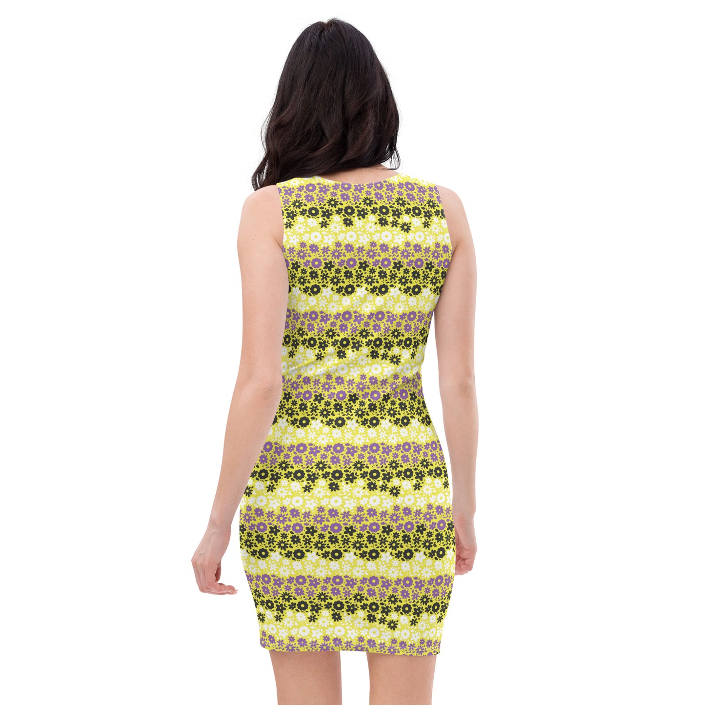 Non Binary Pride Bodycon Dress - LGBTQIA Yellow, Purple, White, Black Flag Sexy Fitted Dress - Parade Club Vacation