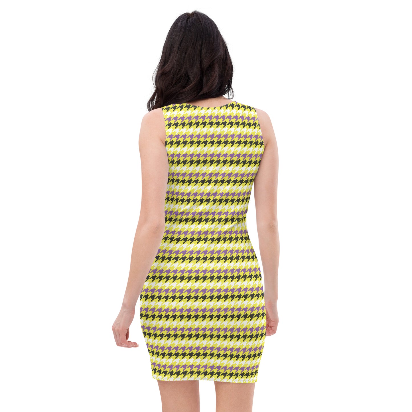 Non Binary Pride Bodycon Dress - LGBTQIA Yellow, Purple, White, Black Flag Sexy Fitted Dress - Parade Club Vacation