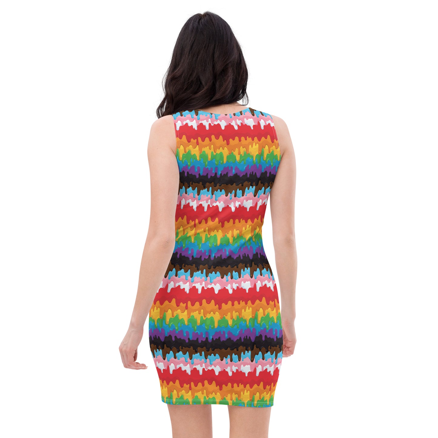 Progress Pride Pride Bodycon Dress - LGBTQIA Red, Orange, Yellow, Green, Rainbow, Purple, Black, Pink and White Flag Sexy Fitted Dress - Parade Club Vacation