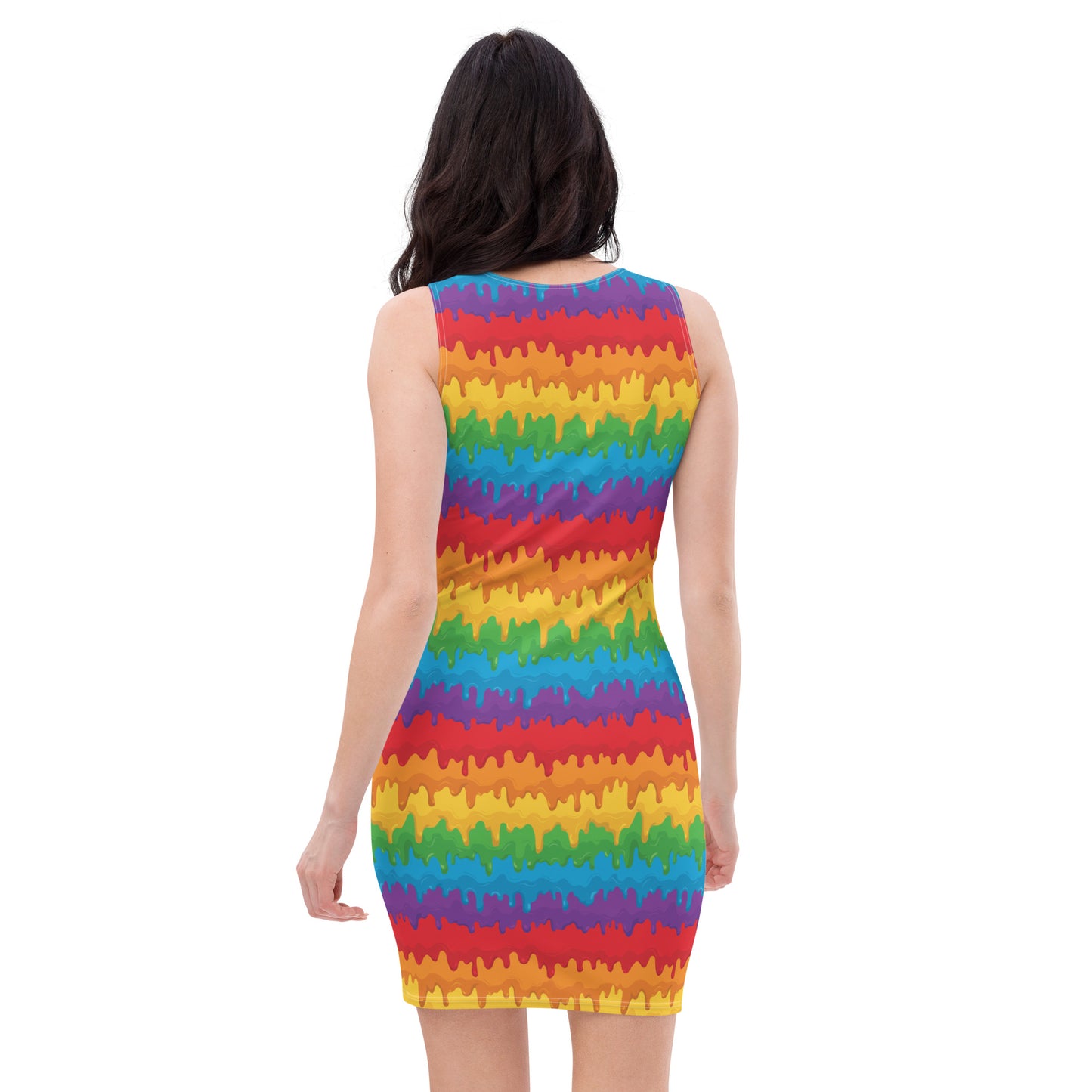 Rainbow Pride Bodycon Dress - LGBTQIA Red, Orange, Yellow, Green, Blue, Indigo, and Viole Flag Sexy Fitted Dress - Parade Club Vacation