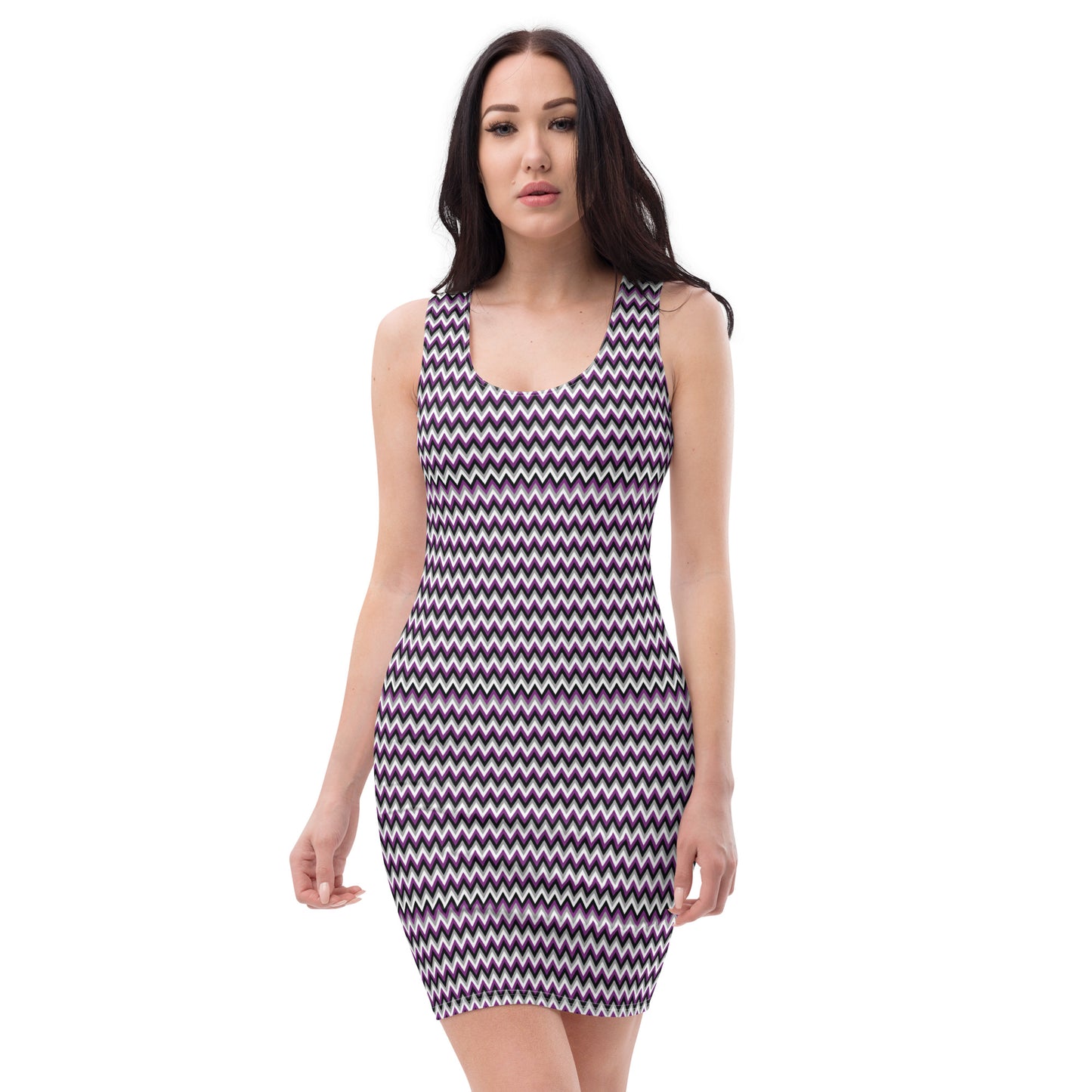 Asexual Pride Bodycon Dress - LGBTQIA Black, Gray, Purple, and White Flag Sexy Fitted Dress - Parade Club Vacation