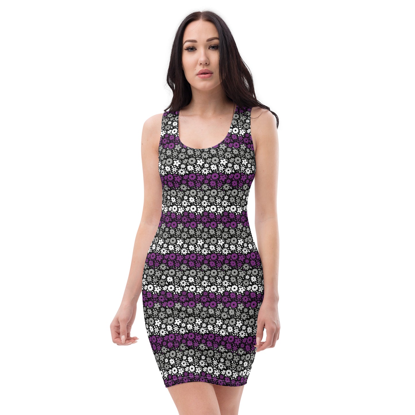 Asexual Pride Bodycon Dress - LGBTQIA Black, Gray, Purple, and White Flag Sexy Fitted Dress - Parade Club Vacation