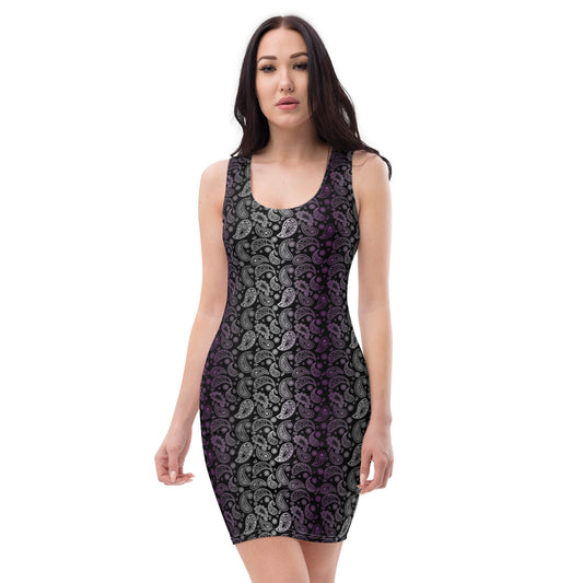 Asexual Pride Bodycon Dress - LGBTQIA Black, Gray, Purple, and White Flag Sexy Fitted Dress - Parade Club Vacation