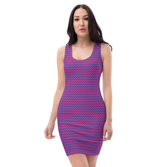 Bisexual Pride Bodycon Dress - LGBTQIA Pink, Purple, Blue Flag Sexy Fitted Dress - Parade Club Vacation