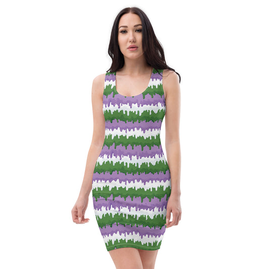 Gender Queer Pride Bodycon Dress - LGBTQIA Purple, White, Green Flag Sexy Fitted Dress - Parade Club Vacation