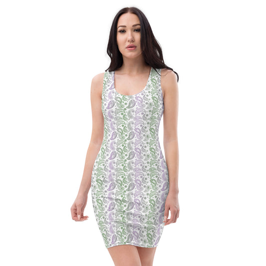 Gender Queer Pride Bodycon Dress - LGBTQIA Purple, White, Green Flag Sexy Fitted Dress - Parade Club Vacation