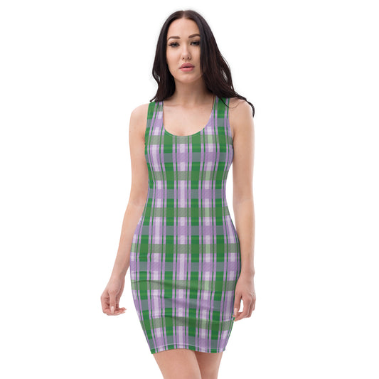 Gender Queer Pride Bodycon Dress - LGBTQIA Purple, White, Green Flag Sexy Fitted Dress - Parade Club Vacation