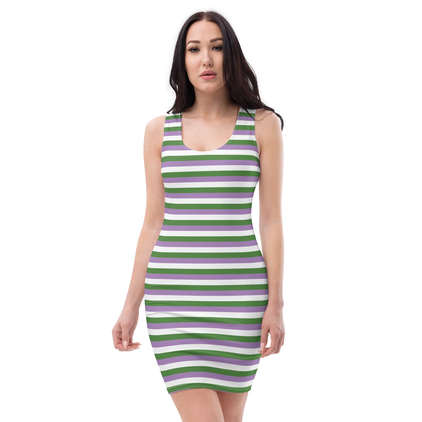 Gender Queer Pride Bodycon Dress - LGBTQIA Purple, White, Green Flag Sexy Fitted Dress - Parade Club Vacation