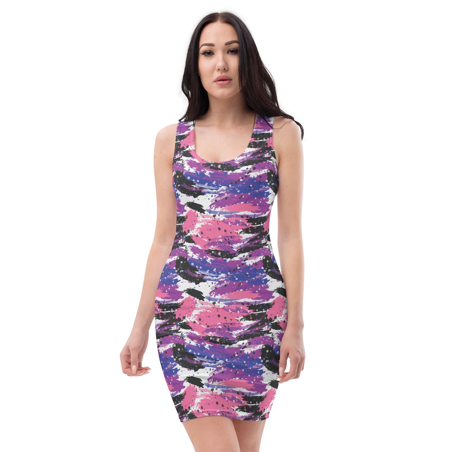 Genderfluid Pride Bodycon Dress - LGBTQIA Pink, White, Purple, Black, Blue Flag Sexy Fitted Dress - Parade Club Vacation