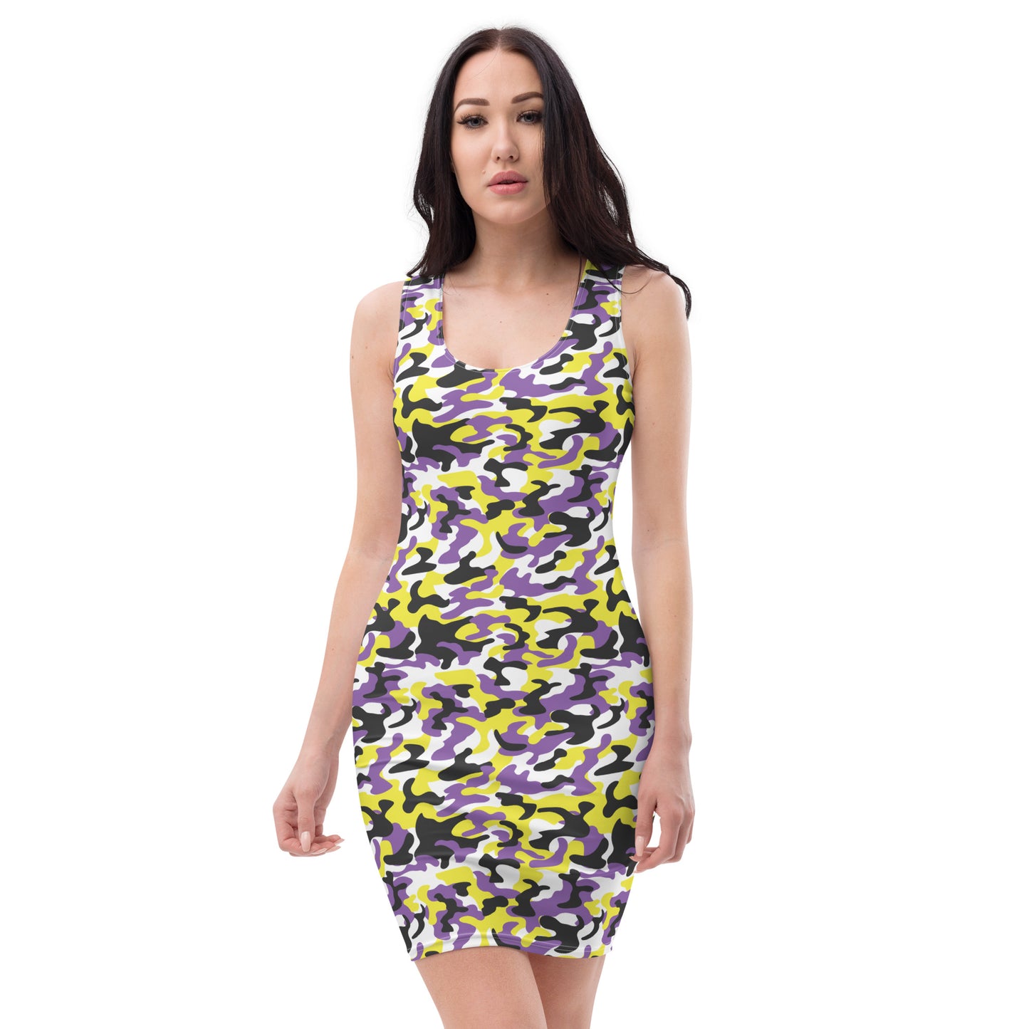 Non Binary Pride Bodycon Dress - LGBTQIA Yellow, Purple, White, Black Flag Sexy Fitted Dress - Parade Club Vacation