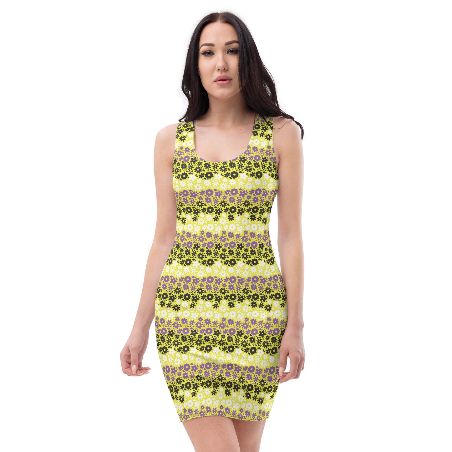 Non Binary Pride Bodycon Dress - LGBTQIA Yellow, Purple, White, Black Flag Sexy Fitted Dress - Parade Club Vacation