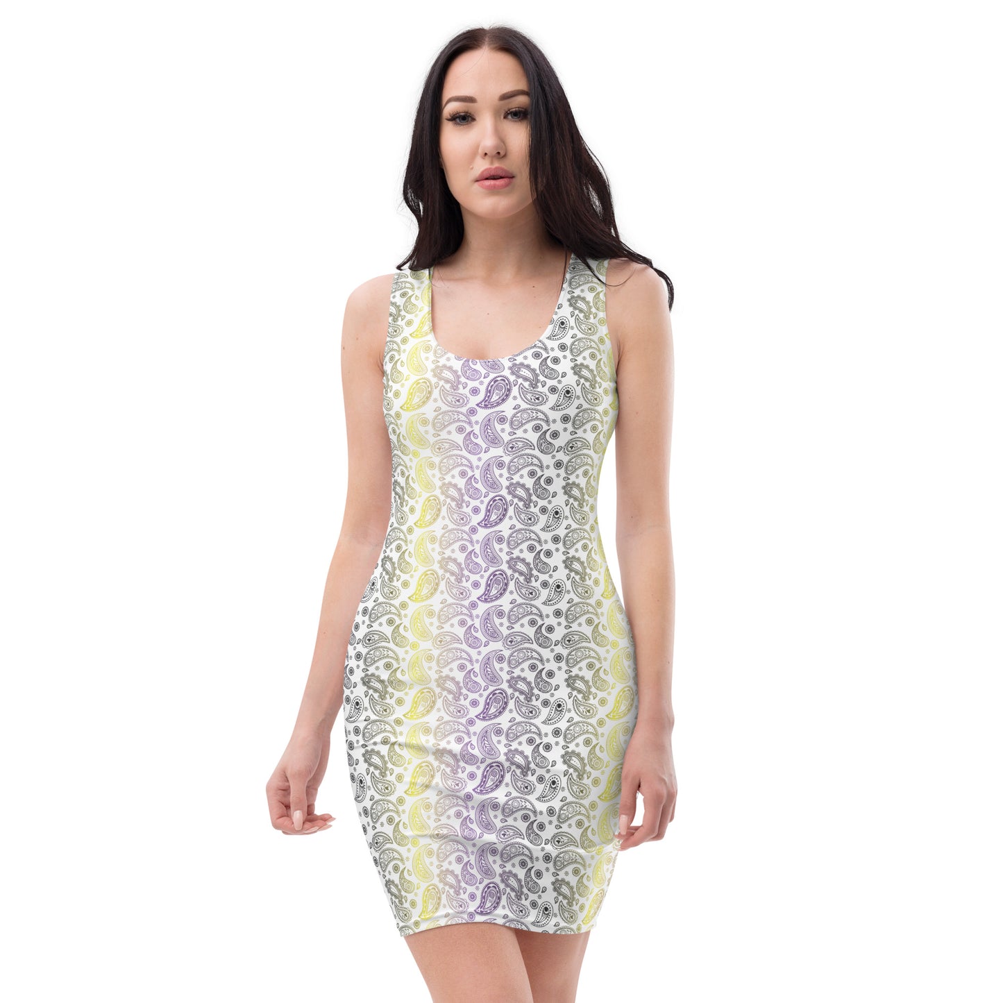 Non Binary Pride Bodycon Dress - LGBTQIA Yellow, Purple, White, Black Flag Sexy Fitted Dress - Parade Club Vacation