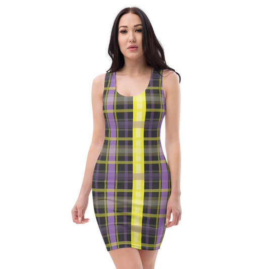 Non Binary Pride Bodycon Dress - LGBTQIA Yellow, Purple, White, Black Flag Sexy Fitted Dress - Parade Club Vacation