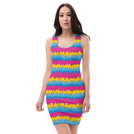 Pansexual Pride Bodycon Dress - LGBTQIA Pink, Blue, Yellow Flag Sexy Fitted Dress - Parade Club Vacation