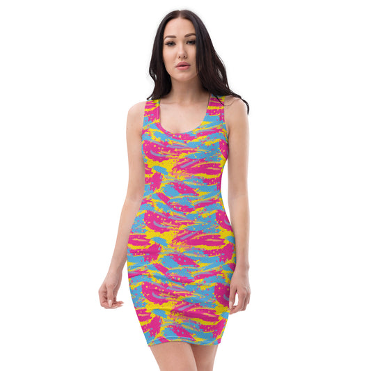 Pansexual Pride Bodycon Dress - LGBTQIA Pink, Blue, Yellow Flag Sexy Fitted Dress - Parade Club Vacation