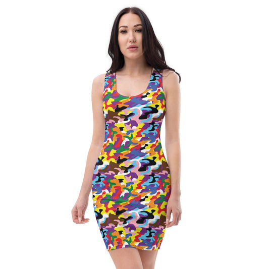 Progress Pride Pride Bodycon Dress - LGBTQIA Red, Orange, Yellow, Green, Rainbow, Purple, Black, Pink and White Flag Sexy Fitted Dress - Parade Club Vacation