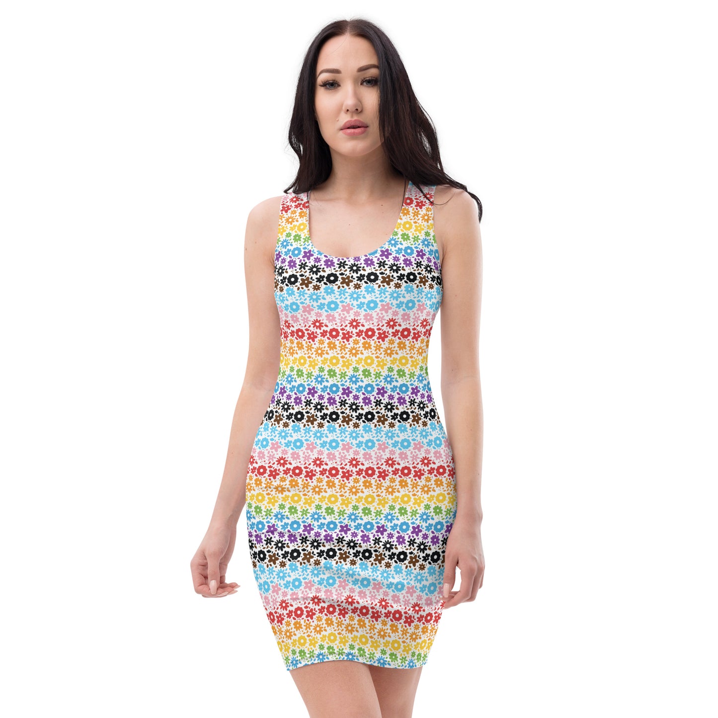 Progress Pride Pride Bodycon Dress - LGBTQIA Red, Orange, Yellow, Green, Rainbow, Purple, Black, Pink and White Flag Sexy Fitted Dress - Parade Club Vacation