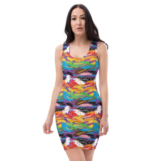 Progress Pride Pride Bodycon Dress - LGBTQIA Red, Orange, Yellow, Green, Rainbow, Purple, Black, Pink and White Flag Sexy Fitted Dress - Parade Club Vacation