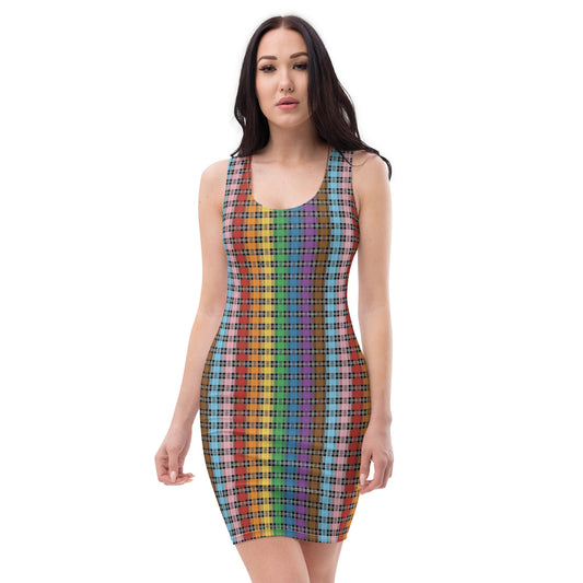 Progress Pride Pride Bodycon Dress - LGBTQIA Red, Orange, Yellow, Green, Rainbow, Purple, Black, Pink and White Flag Sexy Fitted Dress - Parade Club Vacation