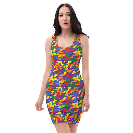 Rainbow Pride Bodycon Dress - LGBTQIA Red, Orange, Yellow, Green, Blue, Indigo, and Viole Flag Sexy Fitted Dress - Parade Club Vacation