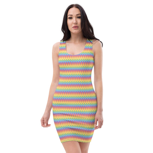 Rainbow Pride Bodycon Dress - LGBTQIA Red, Orange, Yellow, Green, Blue, Indigo, and Viole Flag Sexy Fitted Dress - Parade Club Vacation