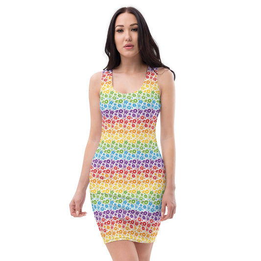 Rainbow Pride Bodycon Dress - LGBTQIA Red, Orange, Yellow, Green, Blue, Indigo, and Viole Flag Sexy Fitted Dress - Parade Club Vacation