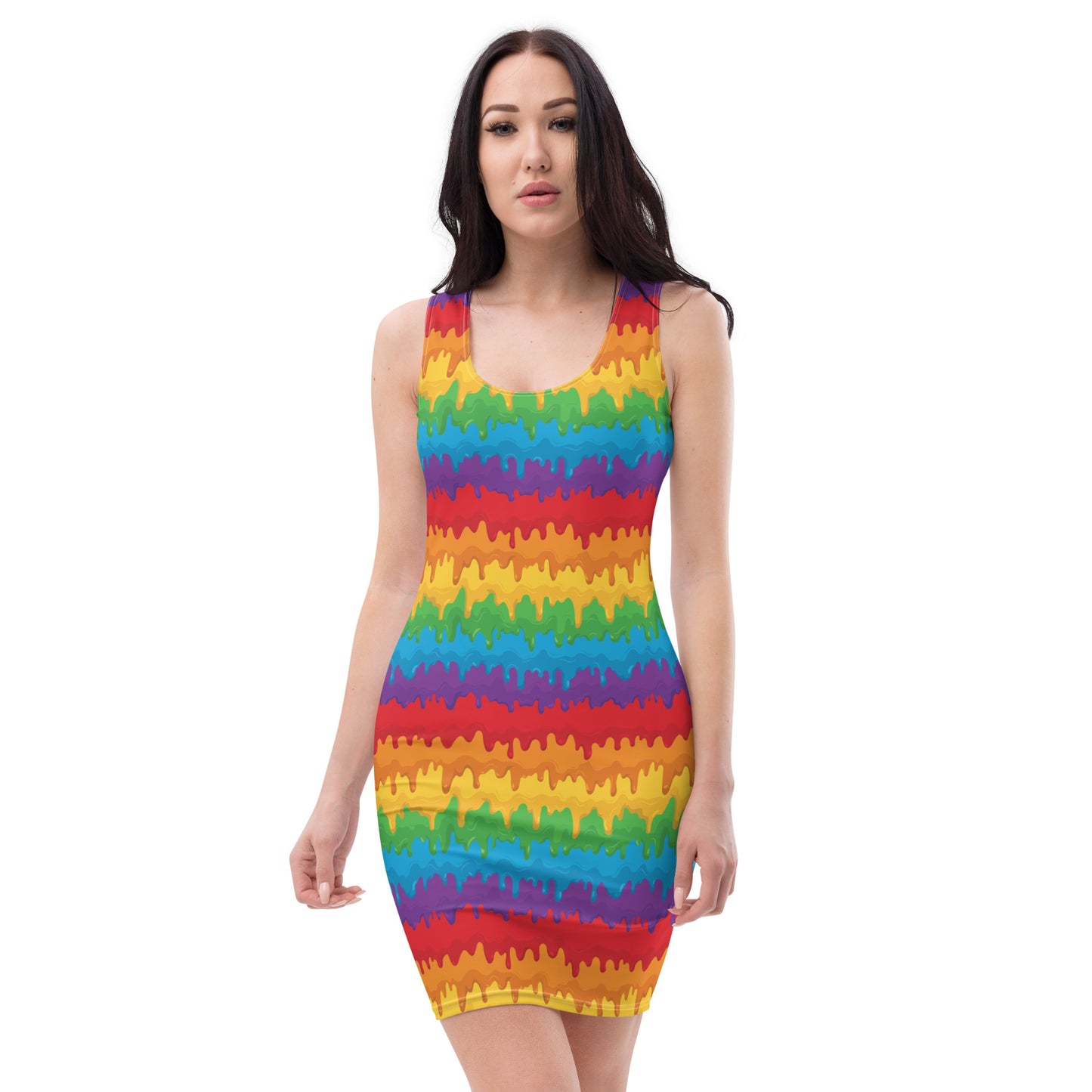 Rainbow Pride Bodycon Dress - LGBTQIA Red, Orange, Yellow, Green, Blue, Indigo, and Viole Flag Sexy Fitted Dress - Parade Club Vacation