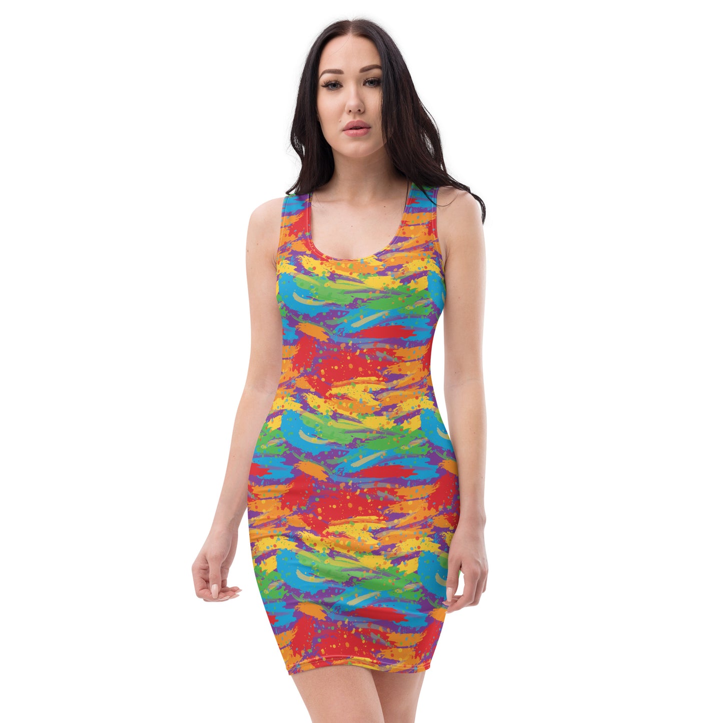 Rainbow Pride Bodycon Dress - LGBTQIA Red, Orange, Yellow, Green, Blue, Indigo, and Viole Flag Sexy Fitted Dress - Parade Club Vacation