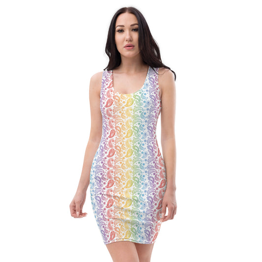 Rainbow Pride Bodycon Dress - LGBTQIA Red, Orange, Yellow, Green, Blue, Indigo, and Viole Flag Sexy Fitted Dress - Parade Club Vacation