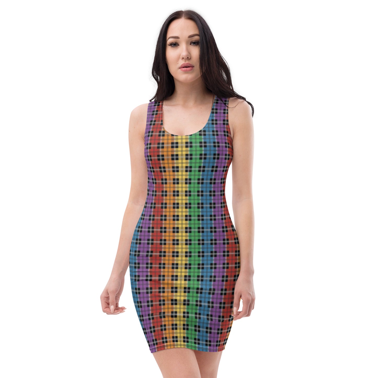 Rainbow Pride Bodycon Dress - LGBTQIA Red, Orange, Yellow, Green, Blue, Indigo, and Viole Flag Sexy Fitted Dress - Parade Club Vacation