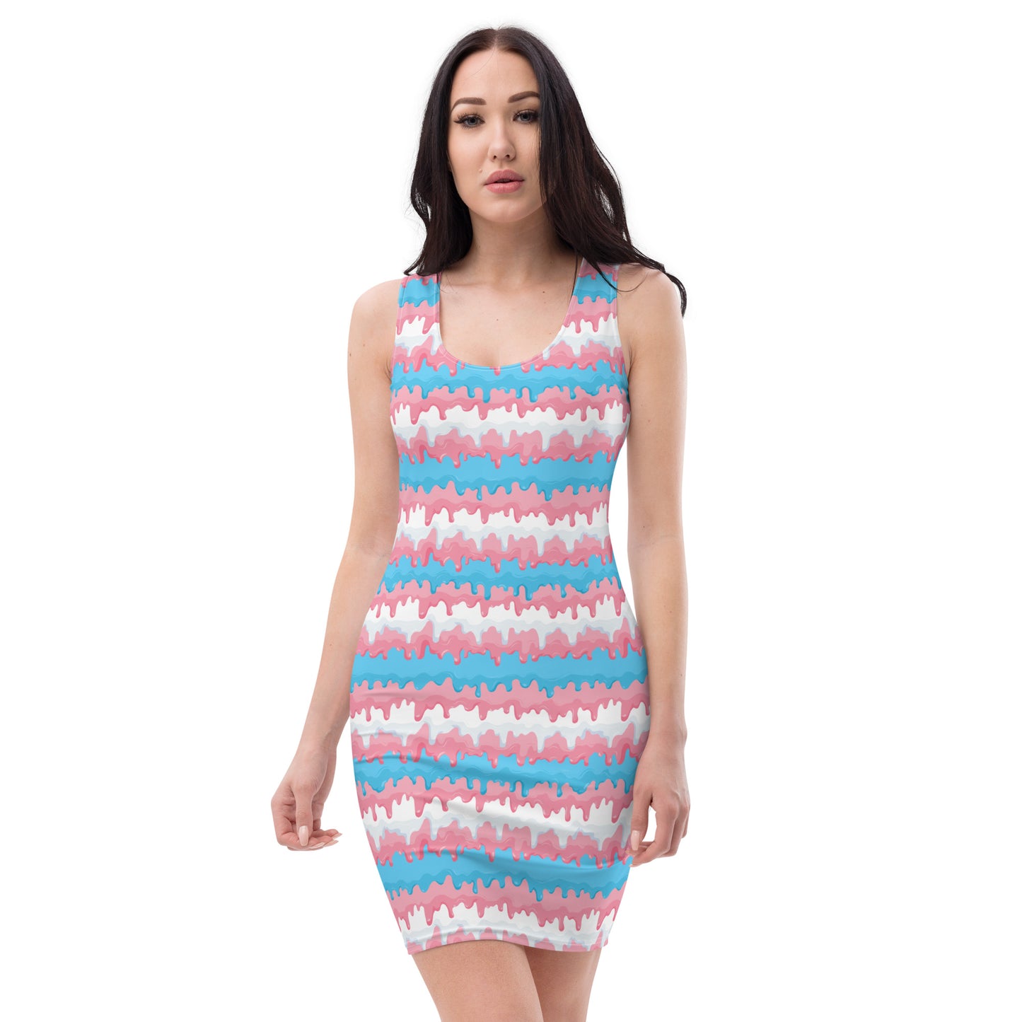 Transgender Pride Bodycon Dress - LGBTQIA Pink White Blue Flag Sexy Fitted Dress - Parade Club Vacation