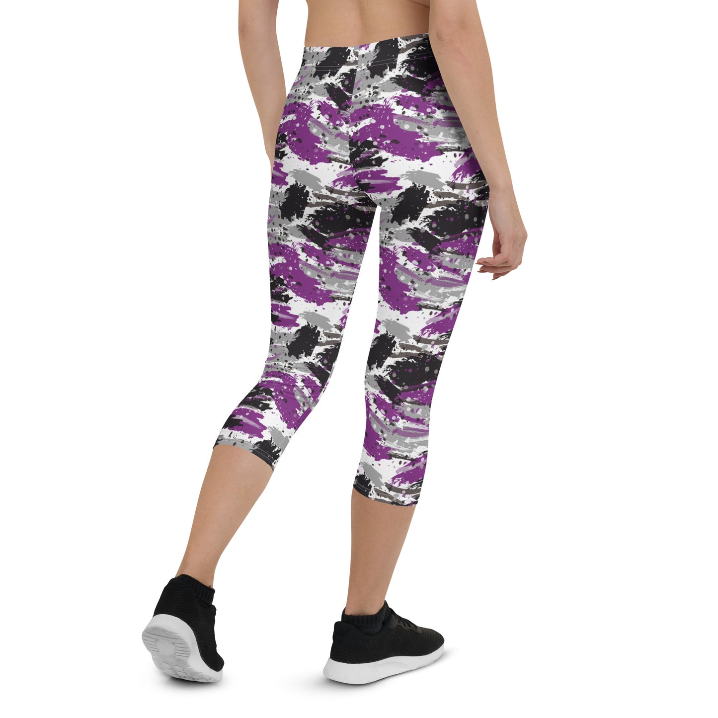 Asexual Pride Capri Leggings - LGBTQIA Black, Gray, Purple, and White  Flag Activewear Pants - Parade Club Vacation Running Workout